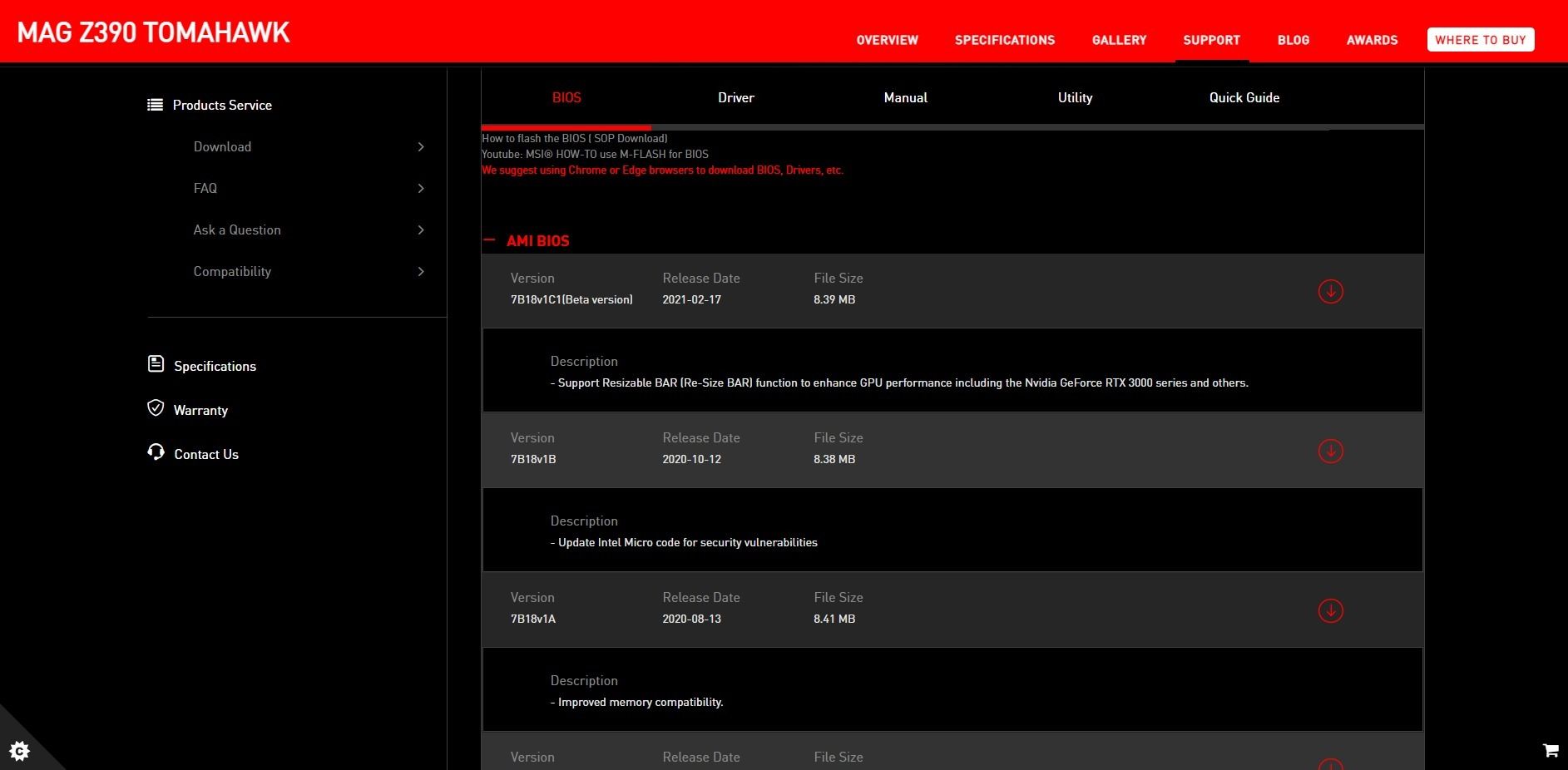 Αναβάθμιση BIOS / UEFI: Οδηγός για αρχάριους MAG Z390 TOMAHAWK - Κατέβασμα των BIOS / UEFI drivers