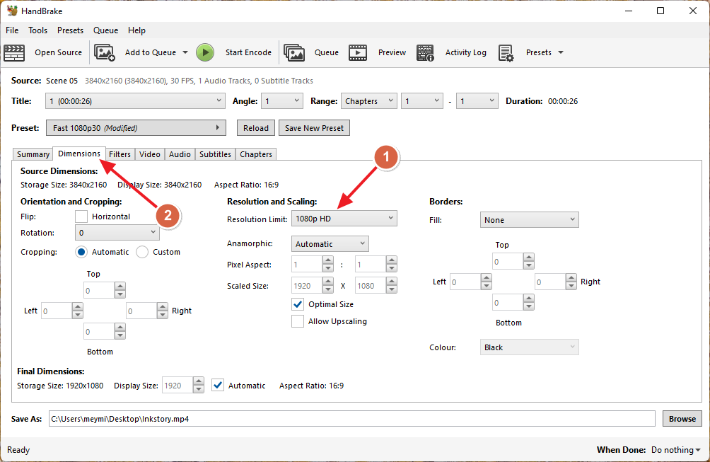 Αλλαγή διαστάσεων του βίντεο στο HandBrake