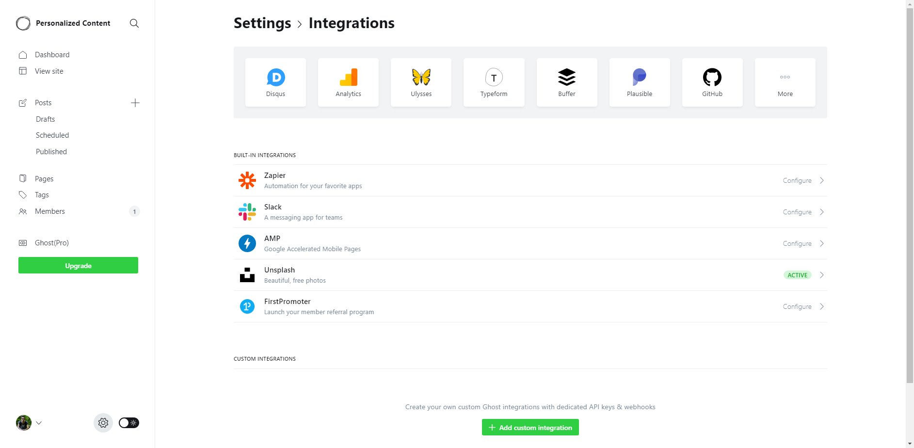 Ghost CMS Integrations