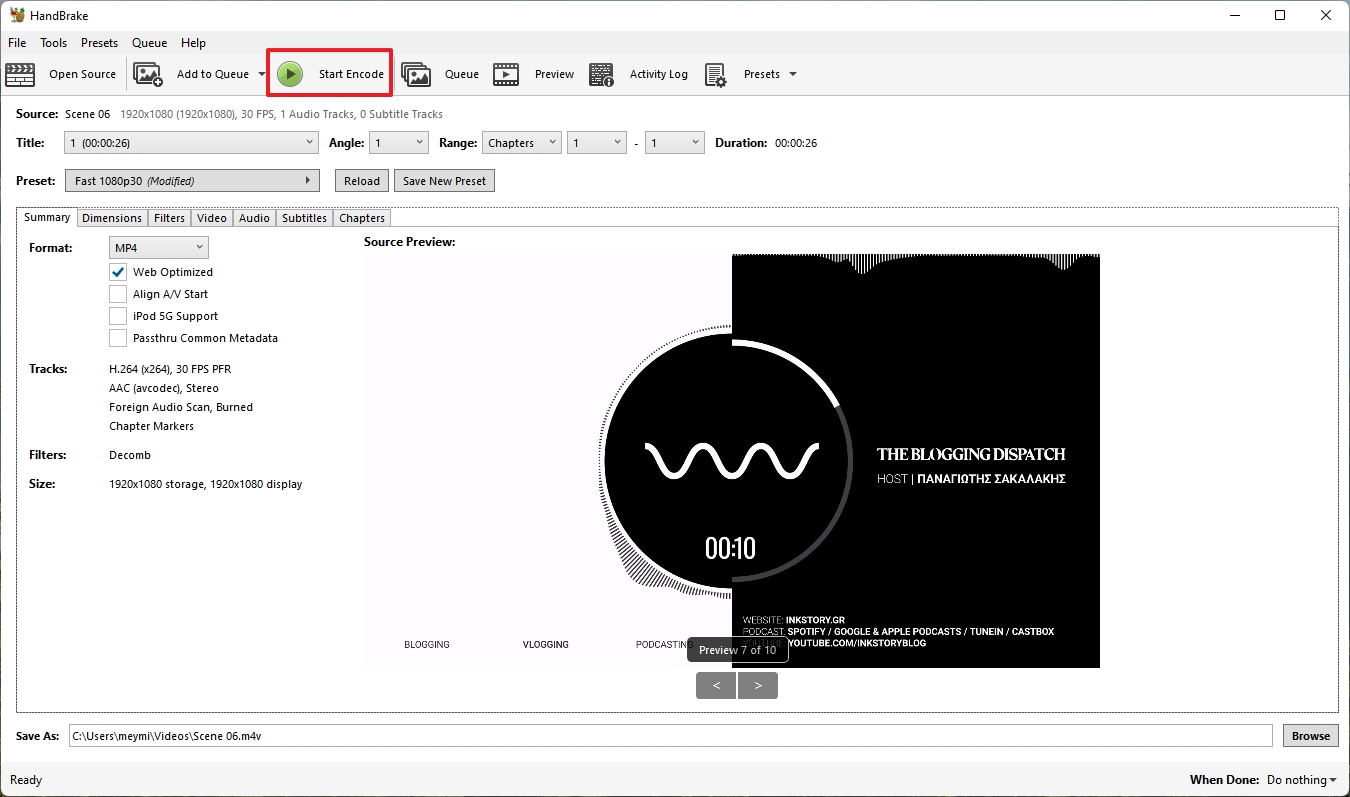 HandBrake Αποθήκευση Βίντεο 1