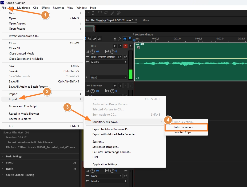 Εξαγωγή σε WAV ή MP3 μέσω του Adobe Audition