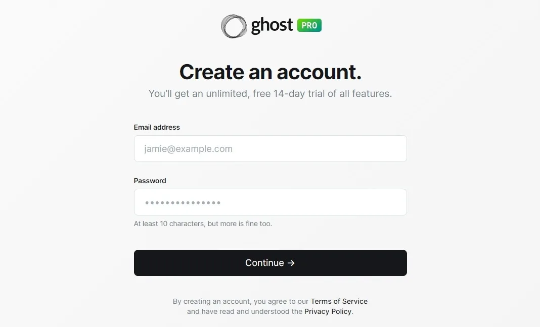 Ghost Blogging Platform Δημιουργία Λογαριασμού