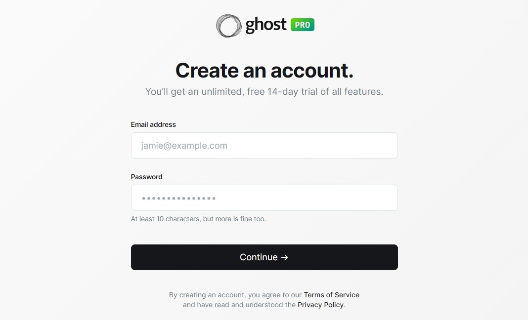 Ghost Blogging Platform Δημιουργία Λογαριασμού