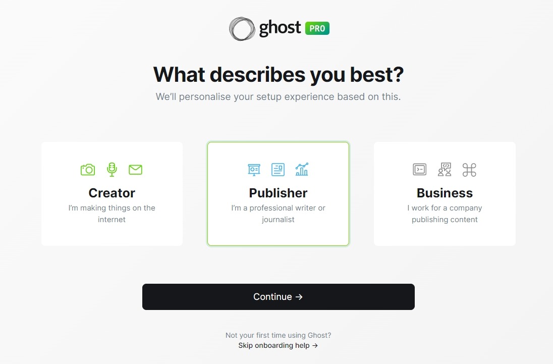 Ghost Blogging Platform Επιλογή Λογαριασμού