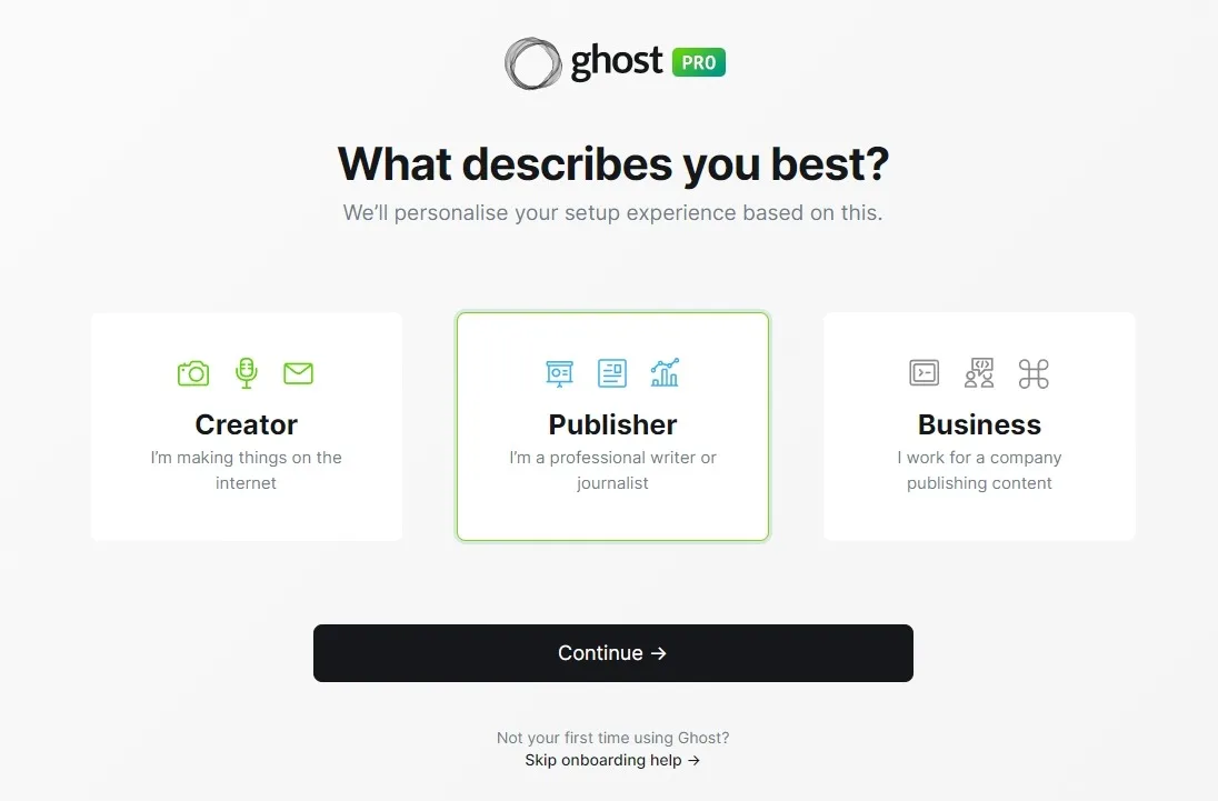 Ghost Blogging Platform Επιλογή Λογαριασμού